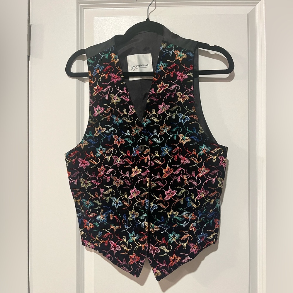 VINTAGE 90’s Guess by Georges Marciano multicolor velvet womens Embroidered Vest